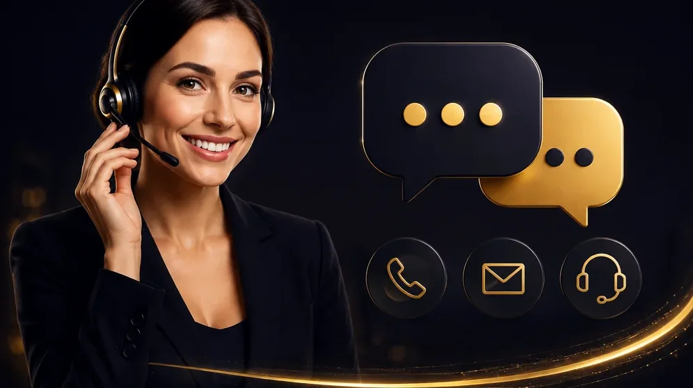 Headset-Symbol mit Chat-Blasen auf blauem Hintergrund