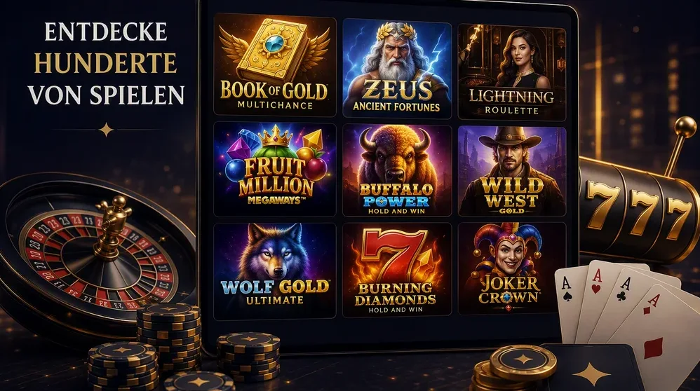 Raster von Slot-Spielen verschiedener Anbieter, Spielkatalog
